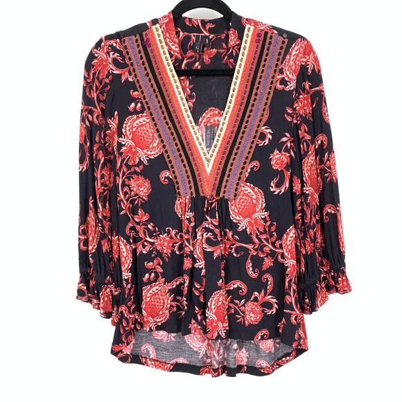 Anthropologie Blank London Blouse Womens SIze Small Red Black Floral *READ - Picture 1 of 8